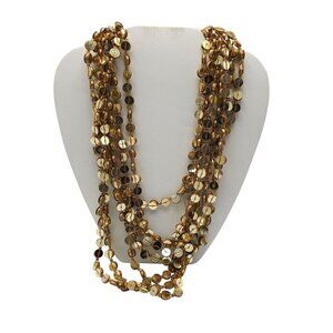Gold Tone Multi-Strand Sequin Necklace With Adjustable Chain 21 Inches